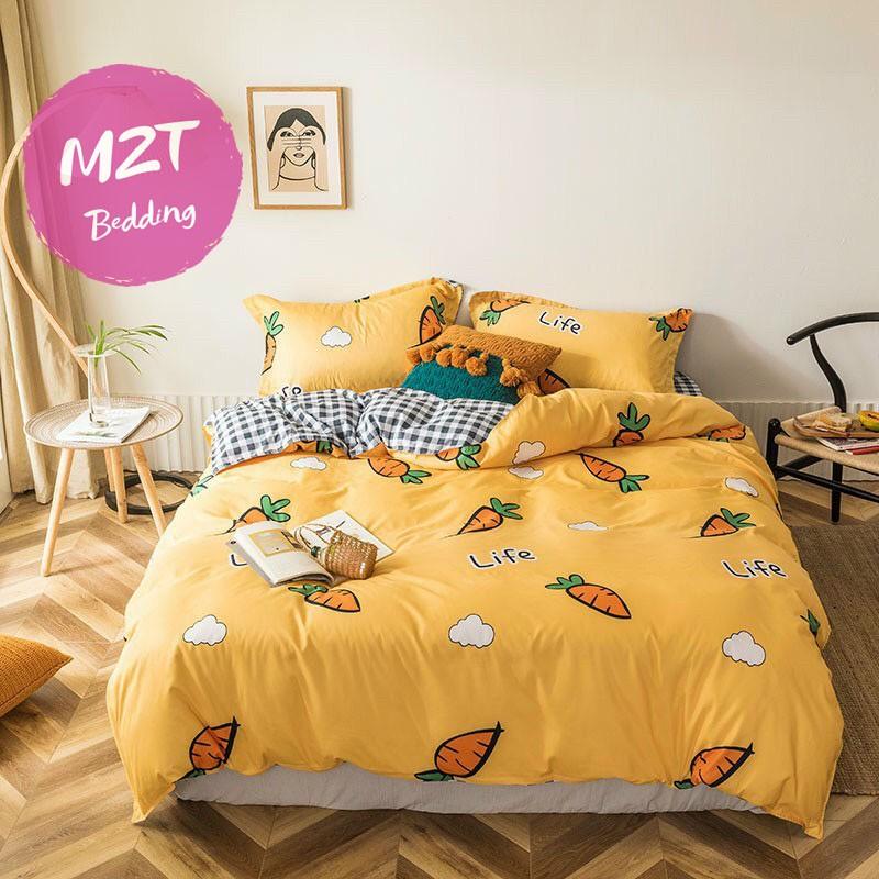 Bộ chăn ga cotton poly M2T Bedding chăn ga Hàn Quốc họa tiết cà rốt life đủ size