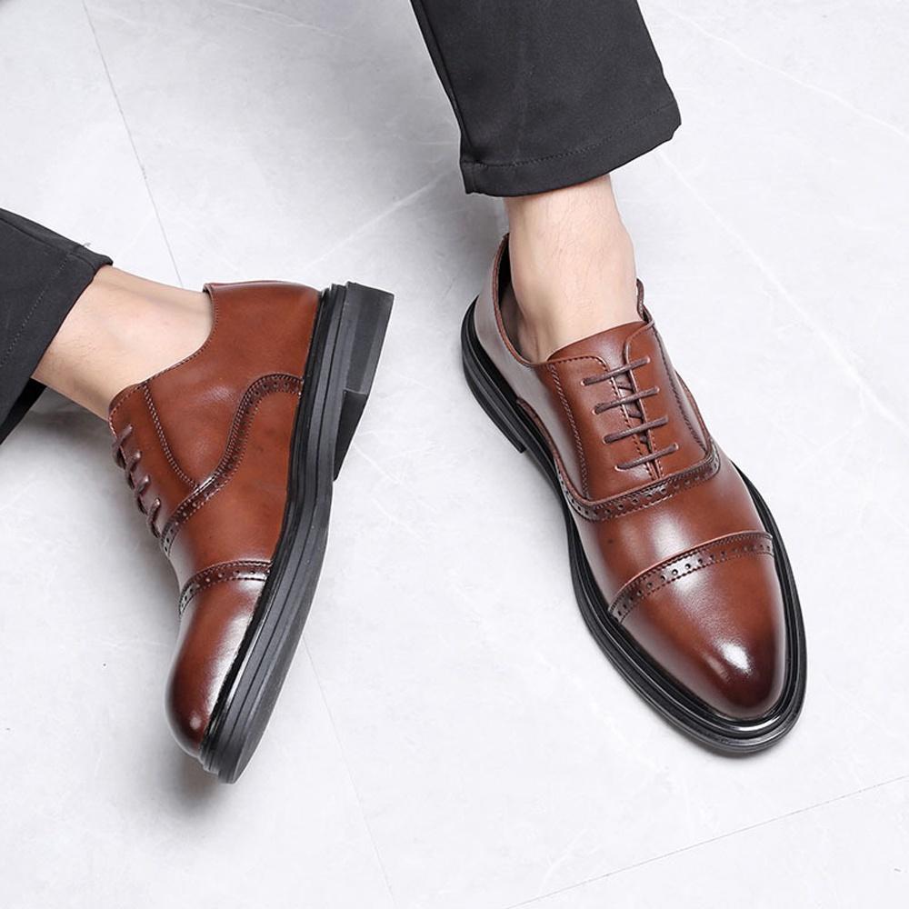 Giày Tây Oxford Nam TIBAS Da Bò Nguyên Tấm Màu Nâu, Đế Cao 4cm Lịch Lãm, Sang Trọng