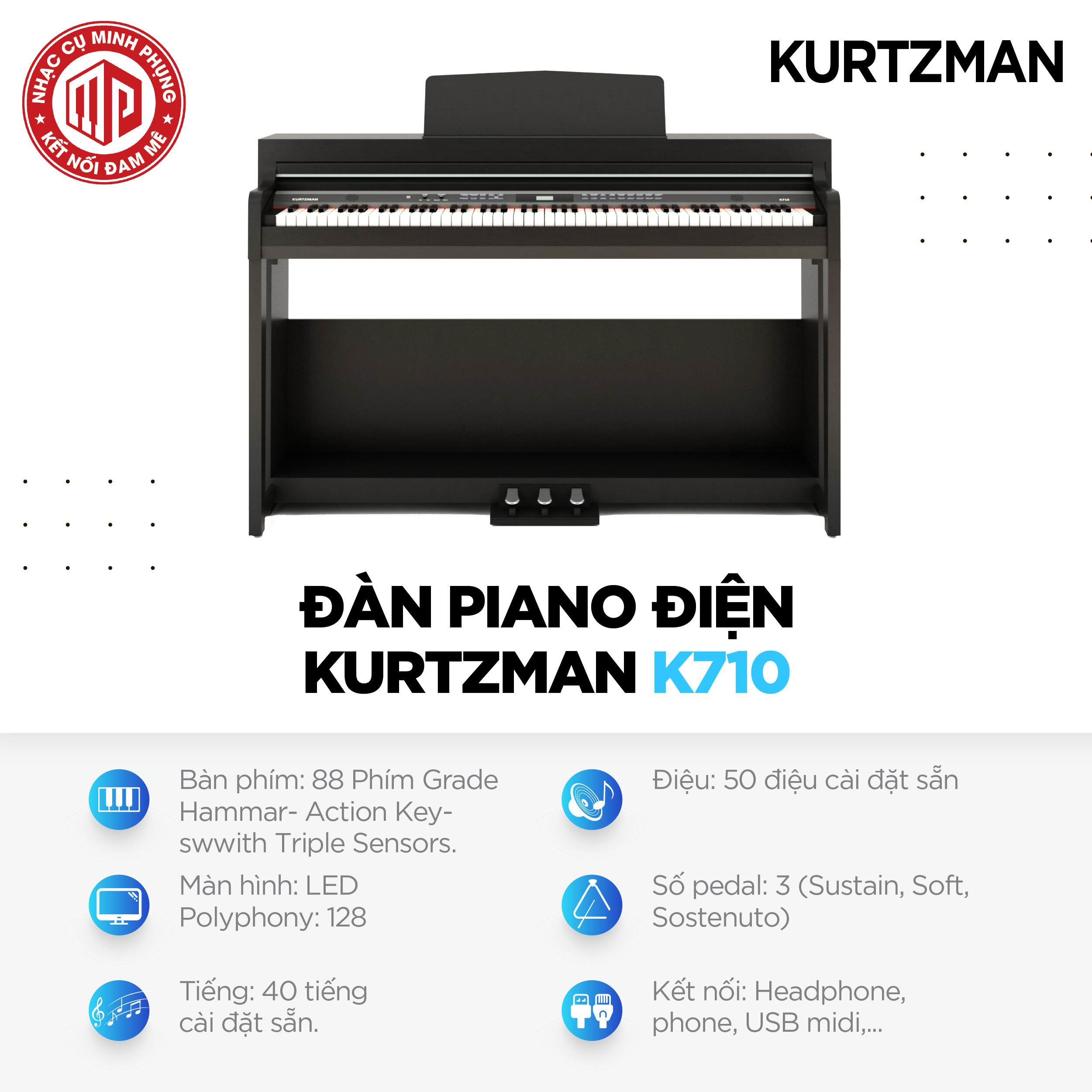 Đàn Piano điện cao cấp/ Home Digital Piano - Kzm Kurtzman K710 (BL) - Màu đen - Hàng chính hãng