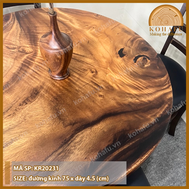 Mặt Bàn Tròn Gỗ Me Tây KOHAFU Đường Kính 75cm - Sản Phẩm Giống Y Hình
