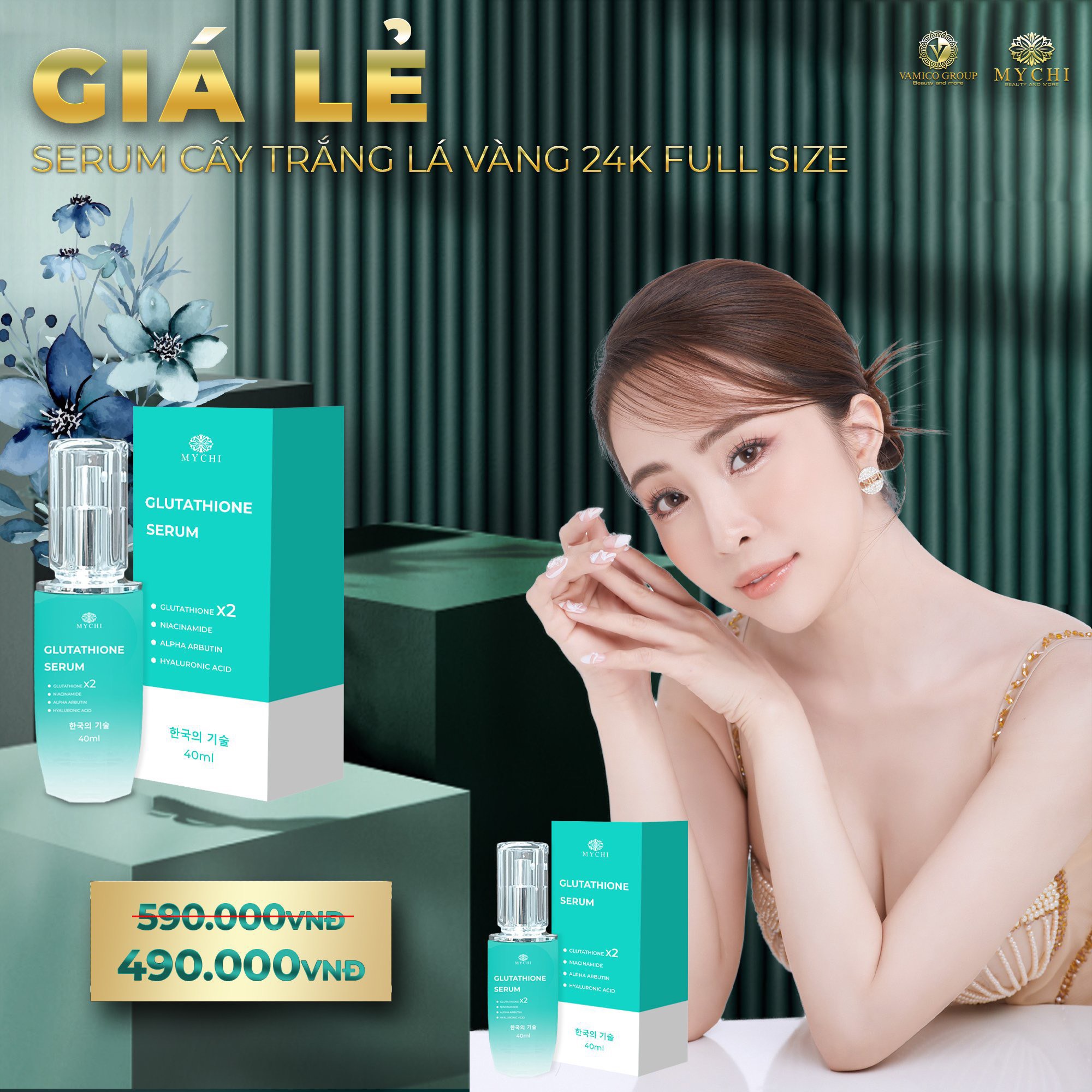 Serum Mychi - Serum cấy trắng lá vàng 24k  glutathione