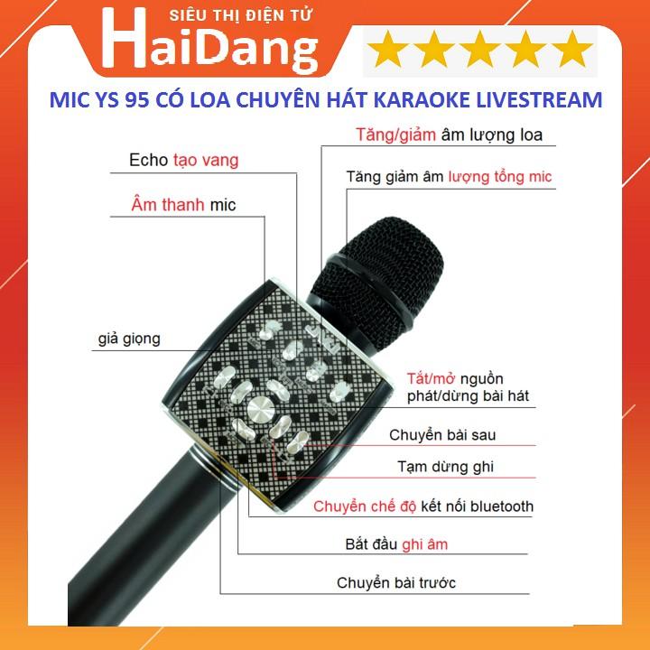 Micro Bluetooth YS 95, Mic Chuyên Hát Karaoke LiveStream Có Loa Thu Âm, Auto Tune , Giả Dọng, Kiêm Loa Bluetooth