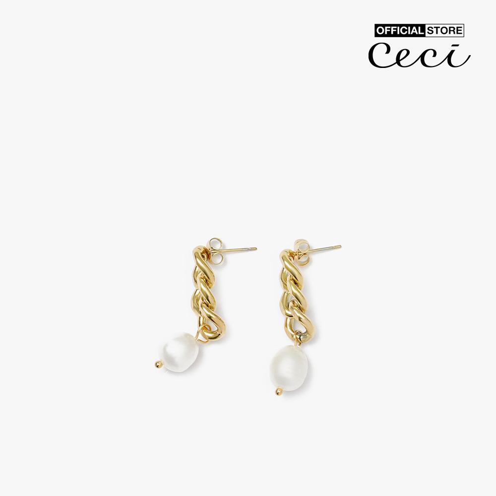 CECI - Khuyên tai nữ mắc xích phối ngọc trai sang trọng CC1-02000133