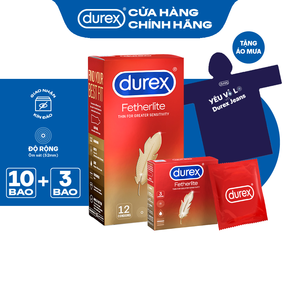 Combo Bao cao su Durex Fetherlite tặng áo mưa độc quyền Durex