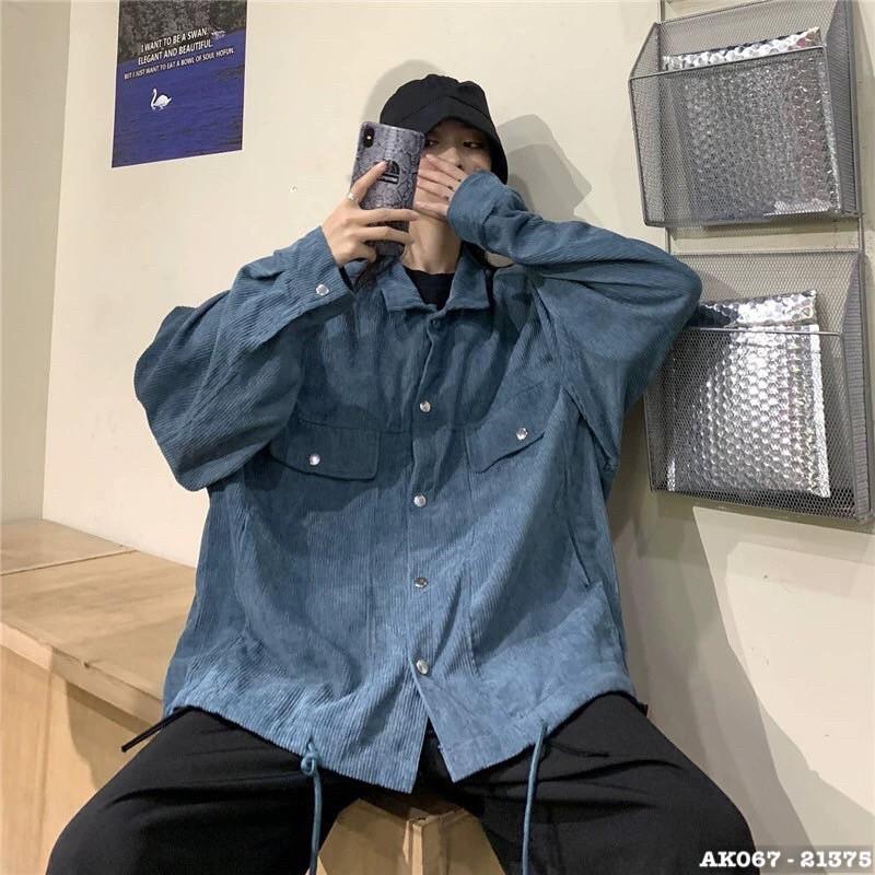 Áo Khoác Kaki Nhung Tâm LIỂU ÁO SƠ MI Bomber Jackets Kaki Trơn Nút Đồng Form Rộng Hàng UNISEX DÂY CỔ BẺ