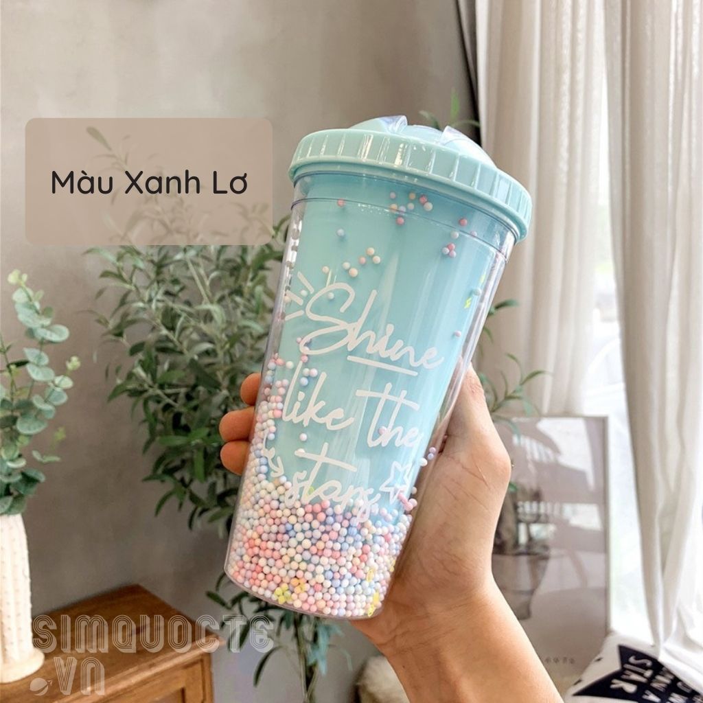 Ly nhựa 2 lớp xốp tuyết 550ml có ống hút