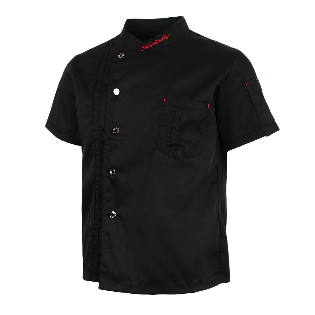 3xUnisex Chef Jackets Coat Short Sleeves Shirt Kitchen Uniforms M Black