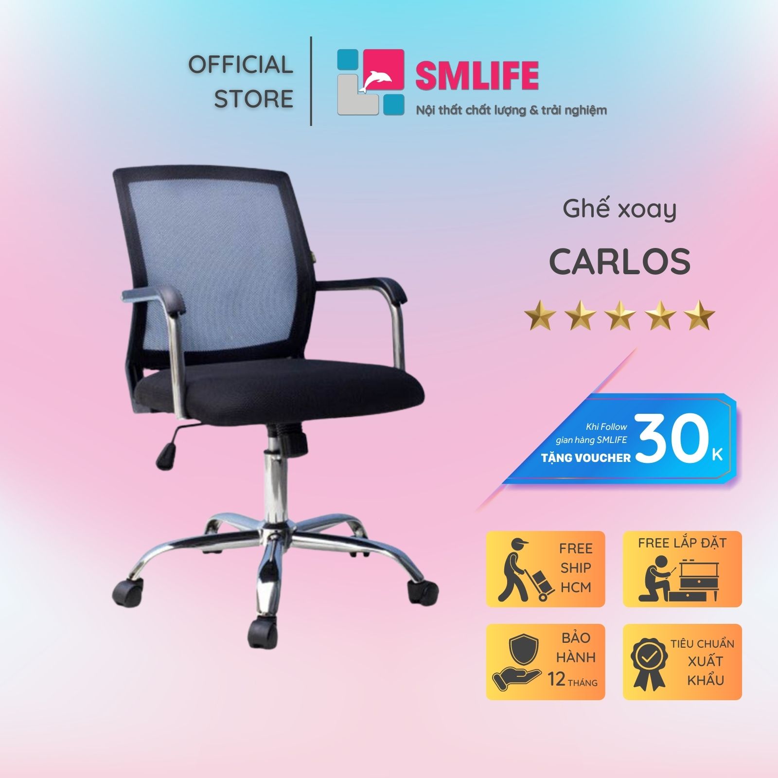Ghế xoay nhân viên SMLIFE Carlos