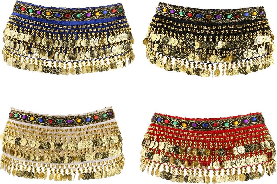 Ladies Belly Dance Wrap Belt Gold Coins Tassel Hip Scarf Costume