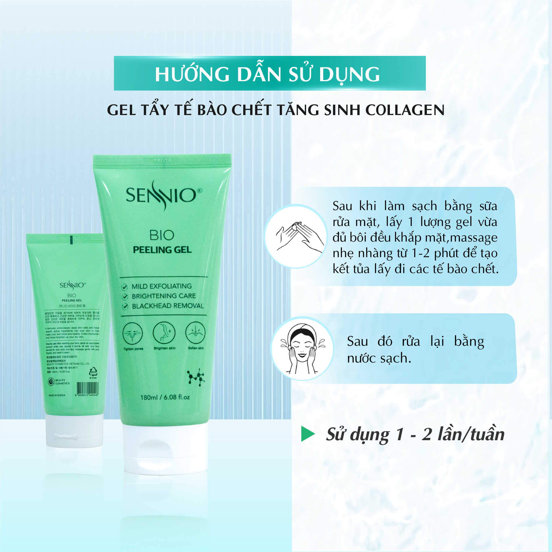 Gel tẩy tế bào chết mặt bổ sung Collagen Sennio Premium Collagen Peeling sạch sâu phù hợp cho da dầu mụn 180ml SNO 806