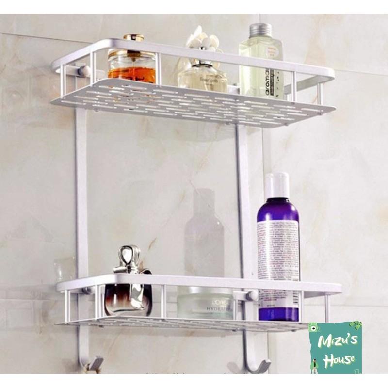 Kệ Nhà Tắm 2 Tầng Hợp Kim Không Rỉ Có 2 Móc Treo Tiện Lợi