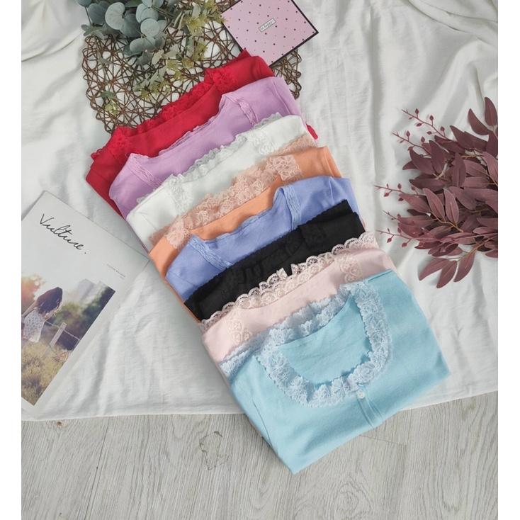 Áo croptop viền ren tay ngắn, 100% ảnh thật do shop chụp