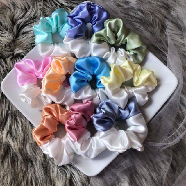 Dây cột tóc Scrunchies phối satin 2 màu ️