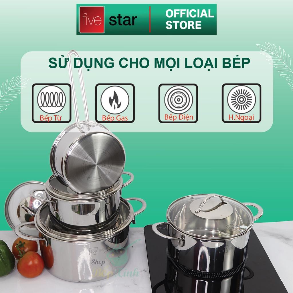 Bộ nồi 3 lớp đáy liền inox 304 Plus quai oval nắp kính