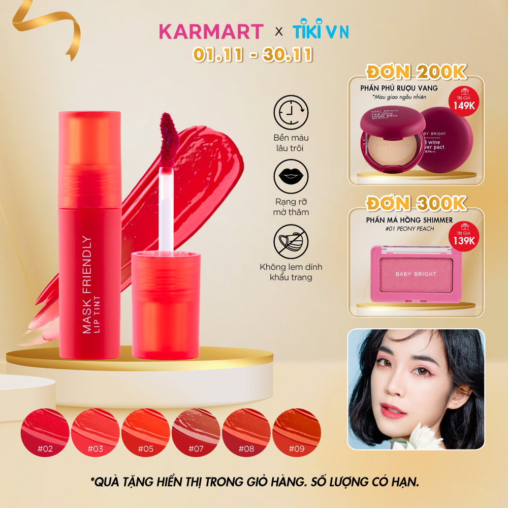 Son tint Baifern siêu lì lâu trôi, tôn da và không lem khẩu trang Baby Bright Mask Friendly Lip Tint 2.5g