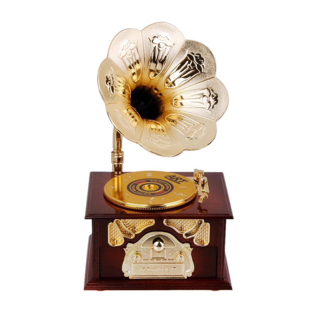 Retro Wind Up Gramophone Phonograph Shape Art Disc Music Box Decoration Toys Gift