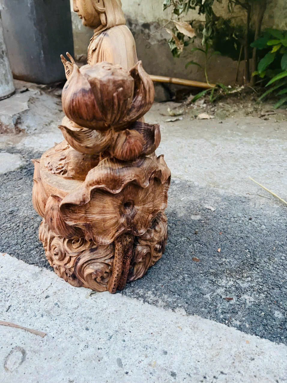 Tượng phật bà quan âm bồ tát gỗ bách xanh thơm phức kt cao 40×23×18cm