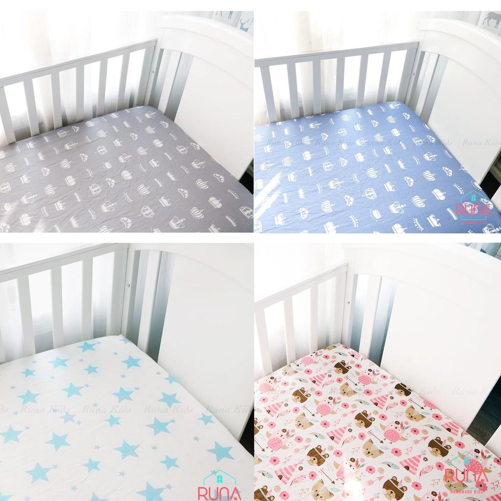 Ga chun bọc nệm cũi của bé RUNA KIDS Cotton Hàn 100% cao cấp mềm mịn thoáng mát an toàn cho da bé kích thước 56x100cm