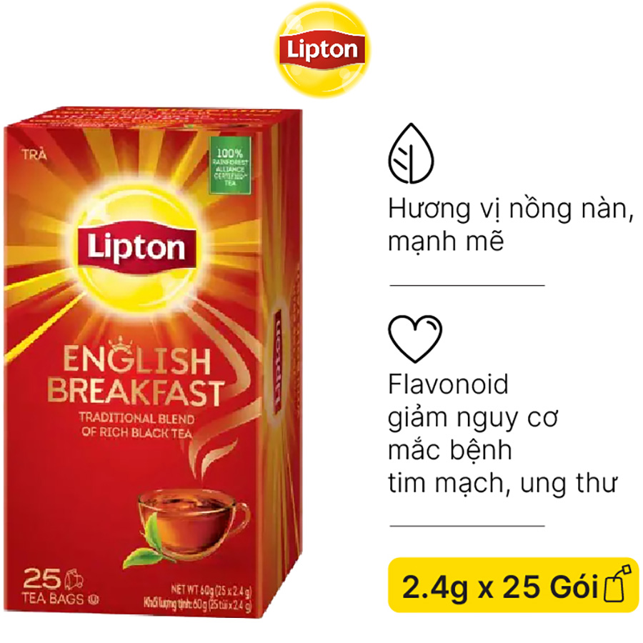 Hộp 25 Gói Trà Túi Lọc Lipton Trà Anh Quốc Helium Breakfast 2.4g/gói