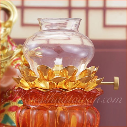Đèn dầu bàn thờ Hổ Phách Thủy Tinh tráng men 7.5cm*15cm