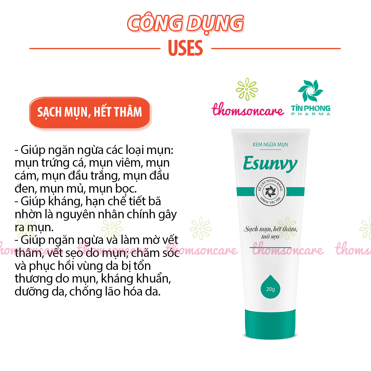 Combo ngừa mụn trứng cá từ thảo dược Esunvy - Viên uống, kem bôi, sữa rửa mặt - Giải độc, mát gan, giảm mụnn, mờ thâm