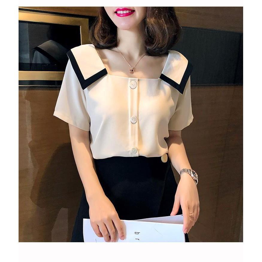 ÁO KIỂU CỔ VUÔNG PHỐI VIỀN