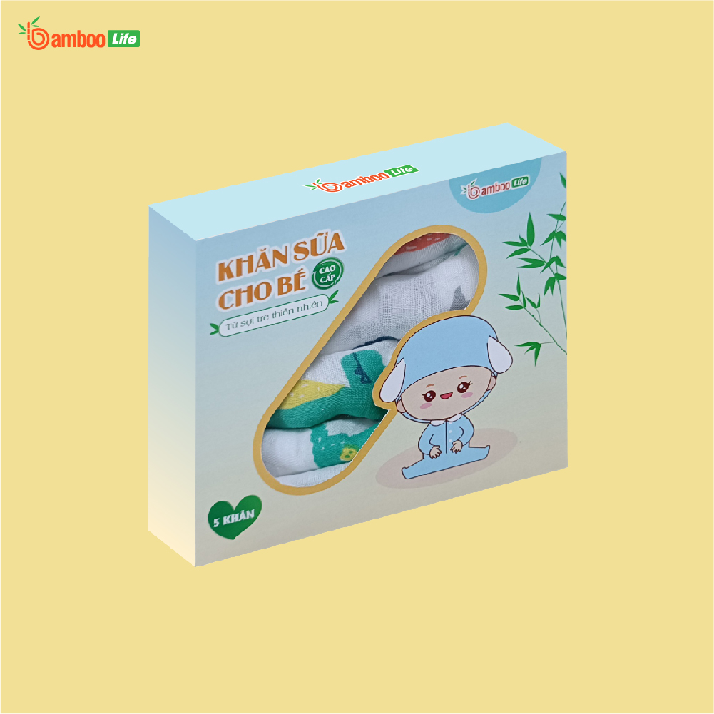 Set 5 khăn sữa sợi tre Bamboo Life cho bé kích thước 30x30 cm mềm mịn thấm hút kháng khuẩn an toàn cho bé sơ sinh