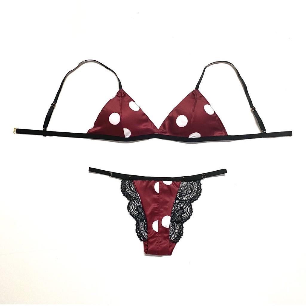 HISEXY Set Đồ Lót Bralette Họa Tiết Bi Lụa Satin Cao Cấp Thiết Kế Gọng Mỏng Kiểu quần V