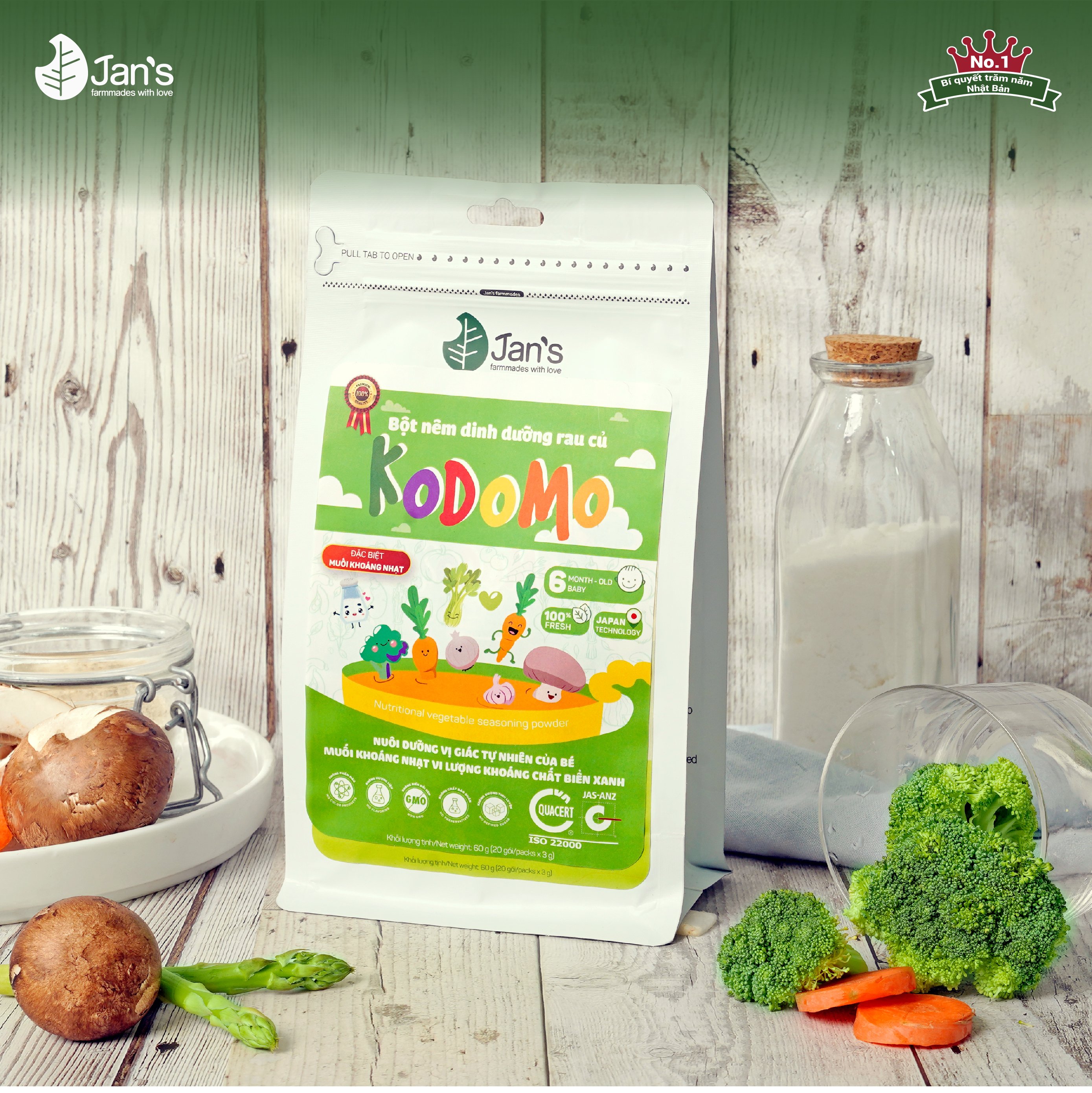 Bột Nêm dinh dưỡng Rau Củ tự nhiên Kodomo cho bé từ 6 tháng tuổi 60g