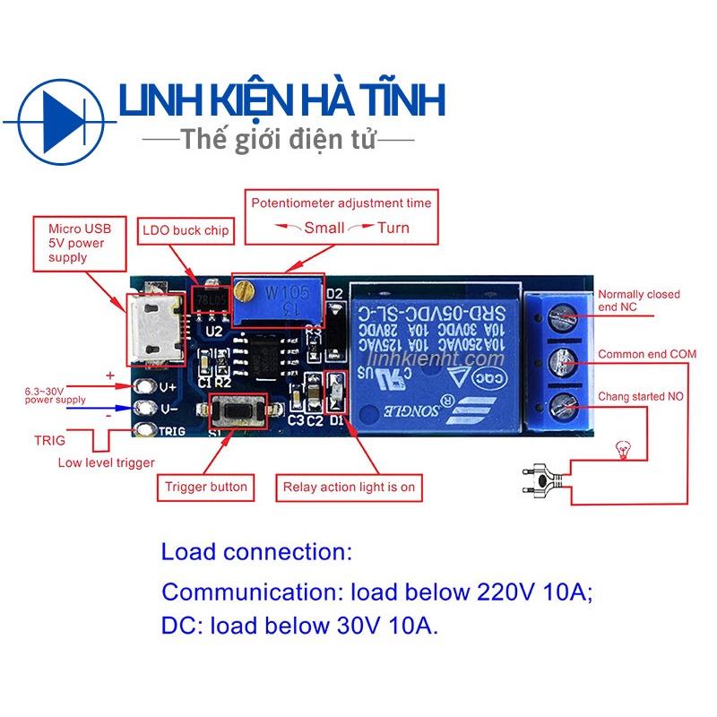 Mạch hẹn giờ mạch tạo trễ 1 kênh 5-30V