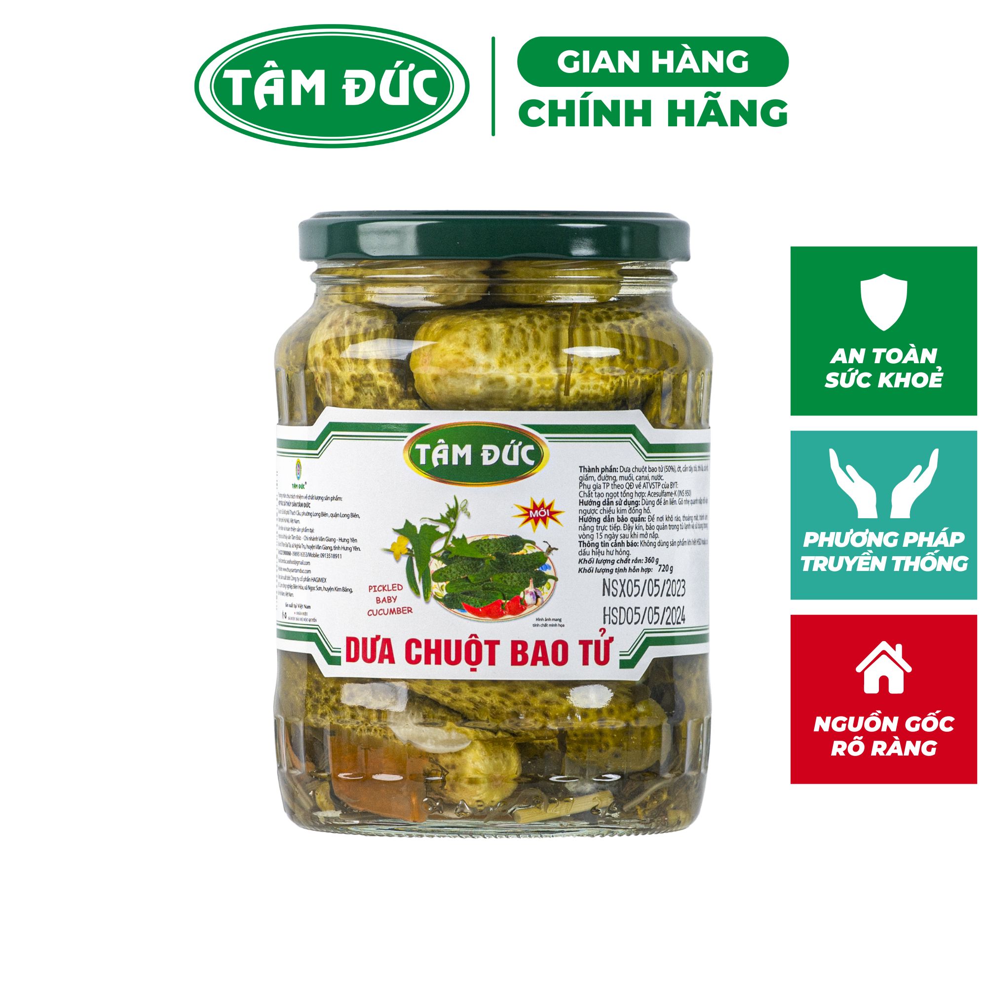 Tâm Đức - Dưa chuột bao tử chua nhẹ ăn kèm lọ 540gr / 720gr