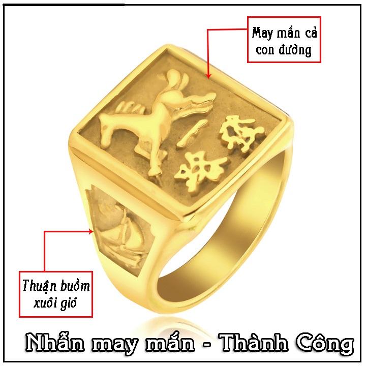 Nhẫn Nam Inox Màu Vàng Thành Công May Mắn Không Đen Thép Không Gỉ - QCNN11