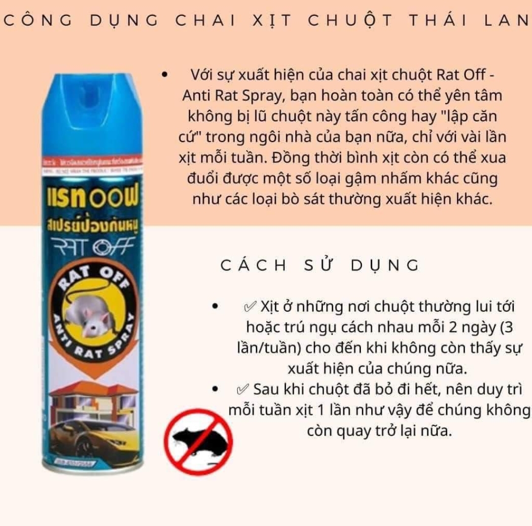 Chai Xịt Đuổi Chuột 300ml Thái Lan khoang máy ô tô hiệu quả cao chống chuột