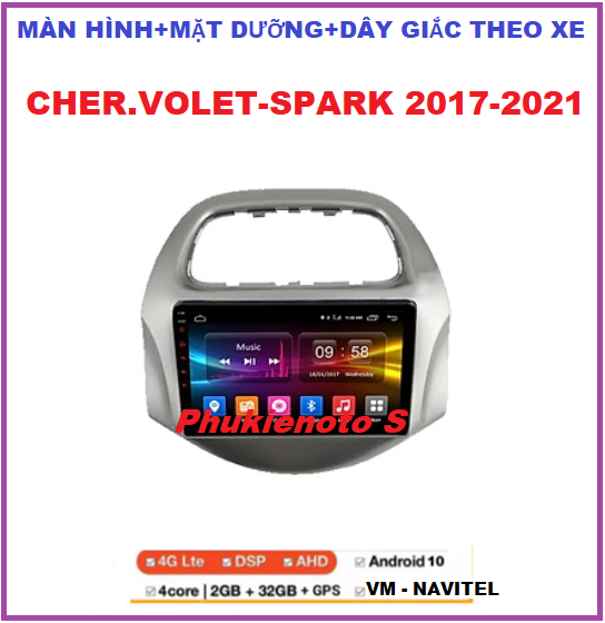 Màn hình DVD Androi+mặt dưỡng và dây giắc cho xe ô tô CHER.VOLET-SPARK đời 2017-2021, màn androi oto 9inch full HD đa chức năng dòng lắp sim 4G-phát wifi hoặc kết nối wifi ram2G-rom32G, phụ kiện xe hơi, dvd oto.