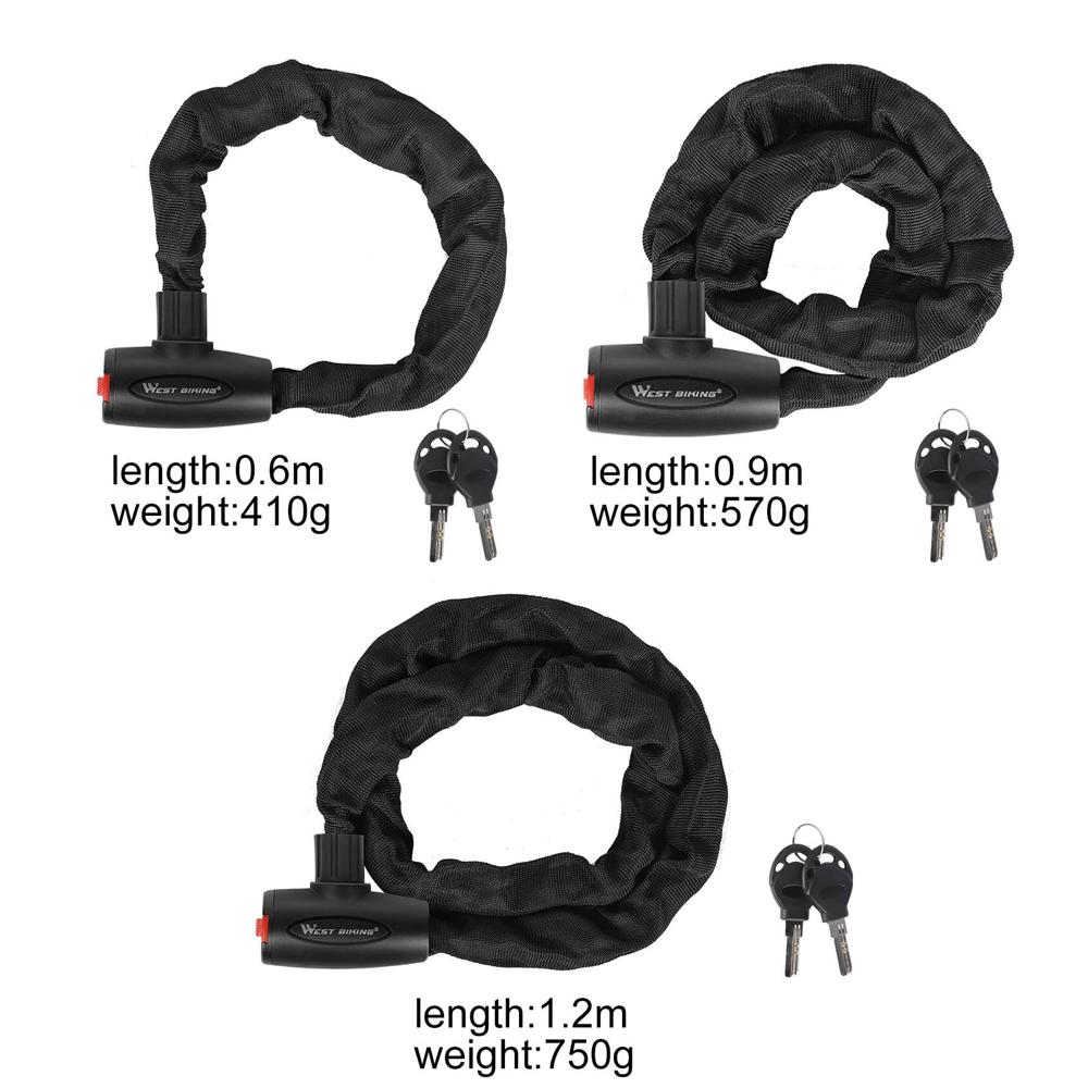Khóa xích xe đạp WEST BIKING Khóa xe đạp an toàn chống trộm với 2 chìa Khóa dây xích xe máy bằng thép hợp kim gia cố
