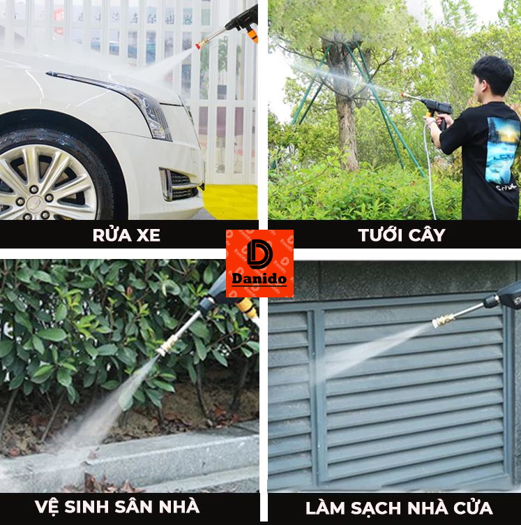 Máy Rửa Xe Dùng Pin HITA 199V - Động Cơ Lõi Đồng Mạnh Mẽ - Chuẩn Hàng Công Ty - D Danido