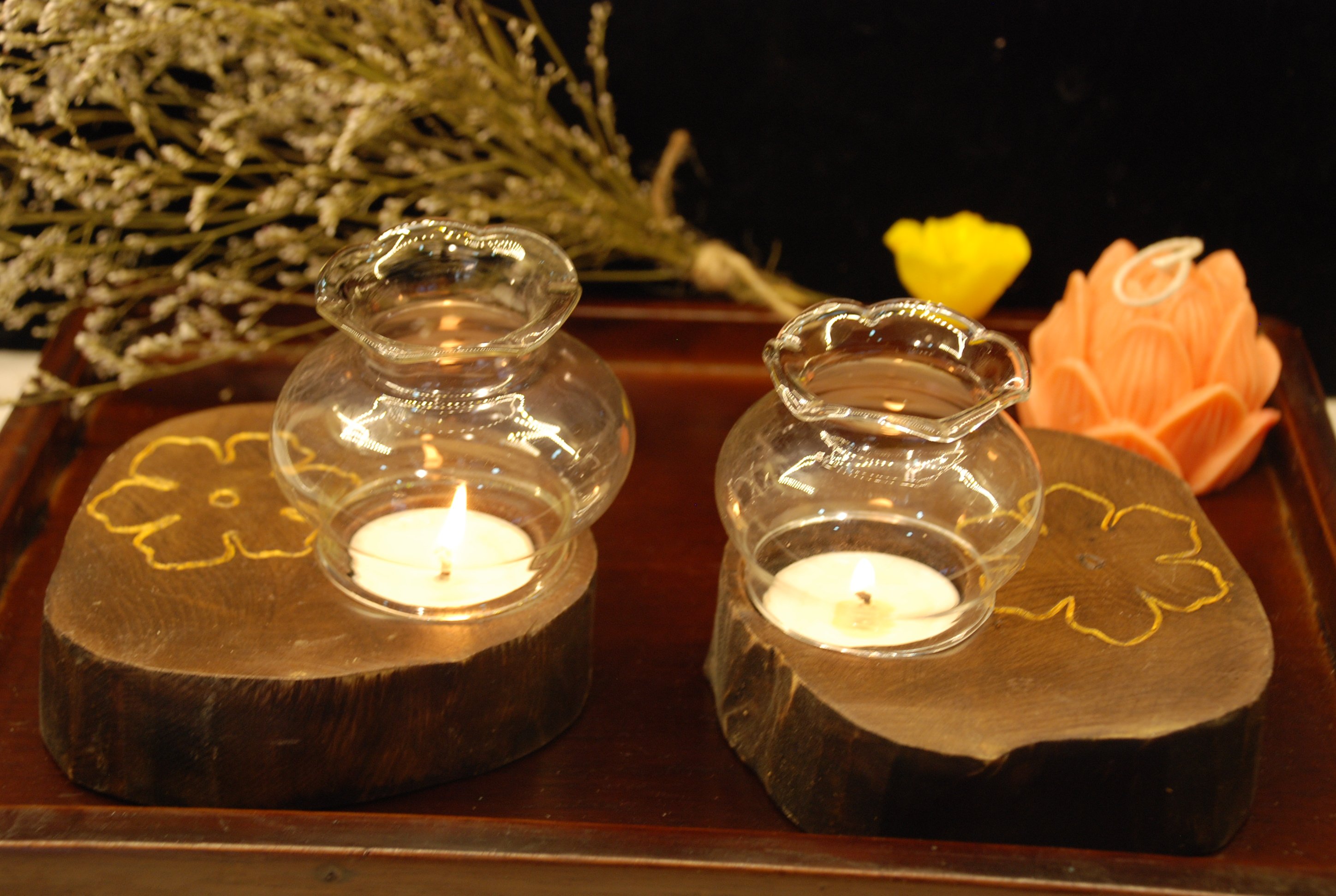 Combo 2 bộ đế nến Tealight + chụp thủy tinh