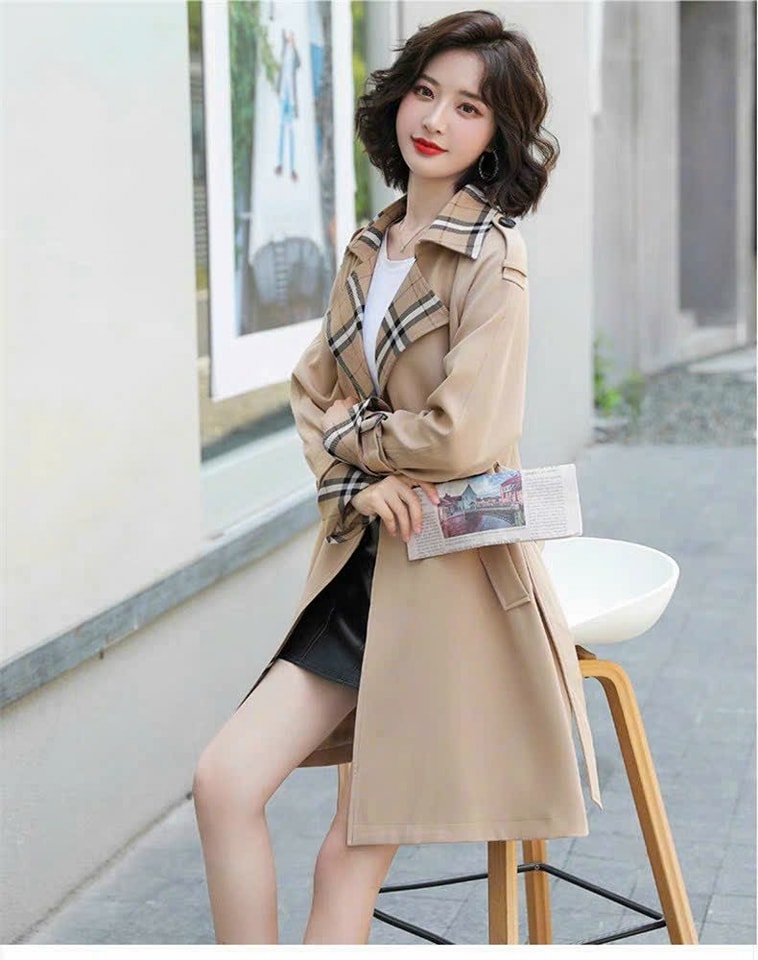 Áo khoác blazer kaki cổ vest phối màu cột eo cao cấp