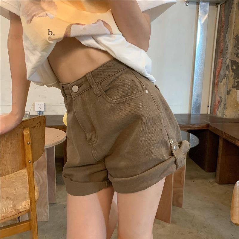 Quần Sooc nữ, quần short nữ jean lưng cao màu nâu tây