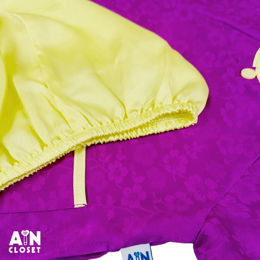 Bộ quần áo Bà Ba Dài tay ngắn bé gái họa tiết hoa Mai Tím Gấm lụa - AICDBGJBCCL4 - AIN Closet