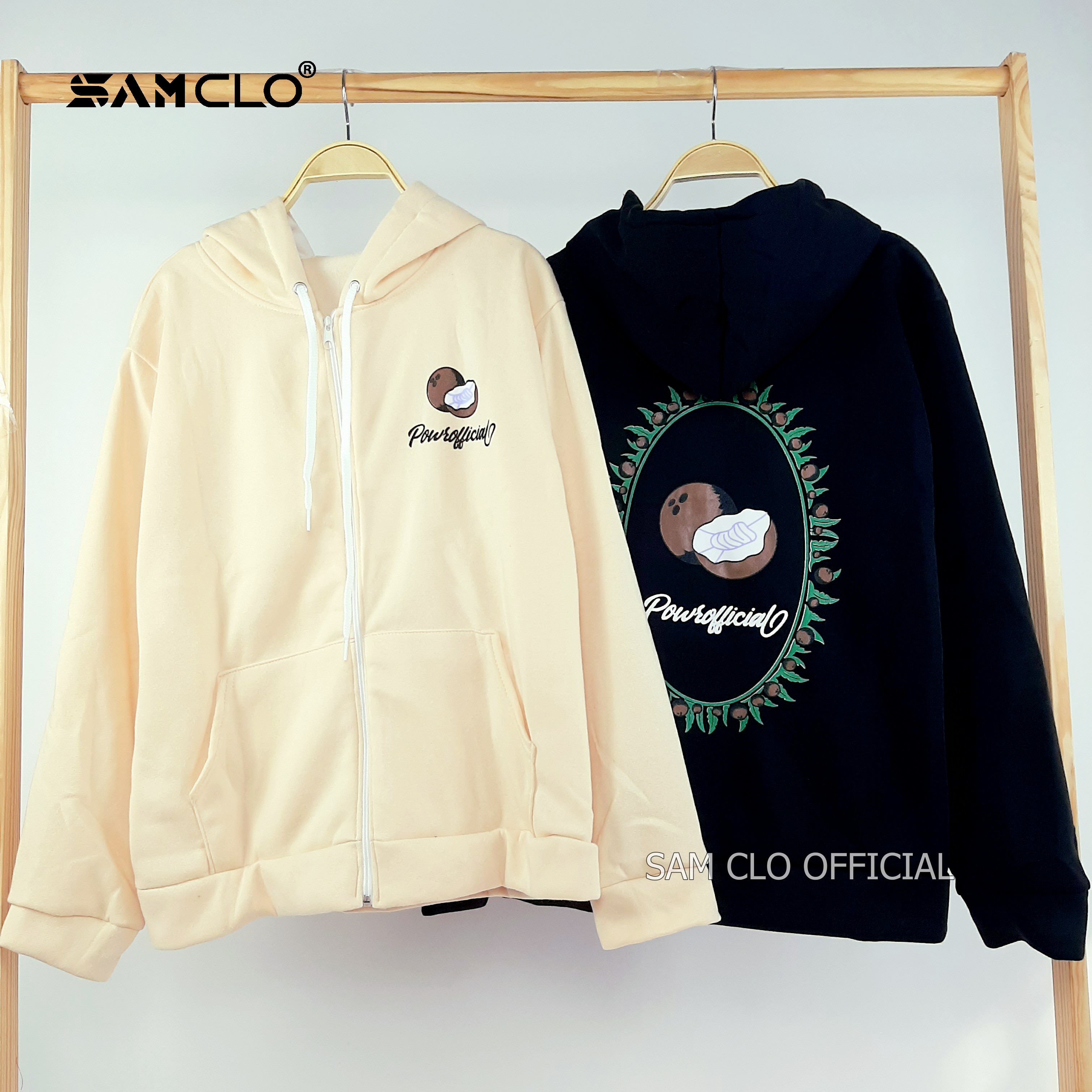 Áo khoác nỉ nam nữ SAM CLO hoodie chui có khóa kéo tay dài thu đông freesize dáng unisex in hình SỌ DỪA official