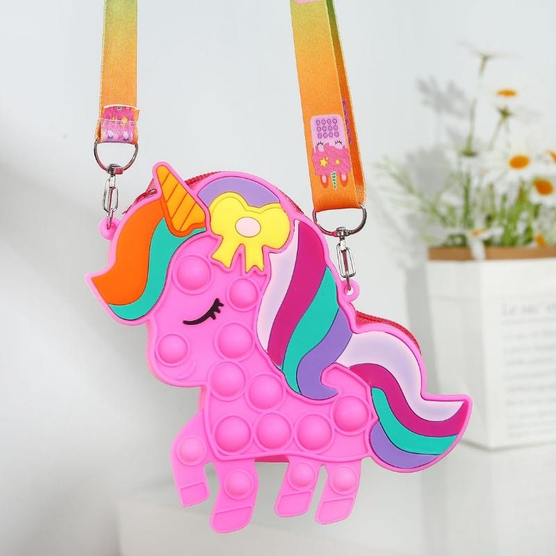 Túi đeo chéo pop it cho bé hình kỳ lân unicorn ngựa pony silicon mềm bóp bong bóng giảm căng thẳng Xu Xu Kids