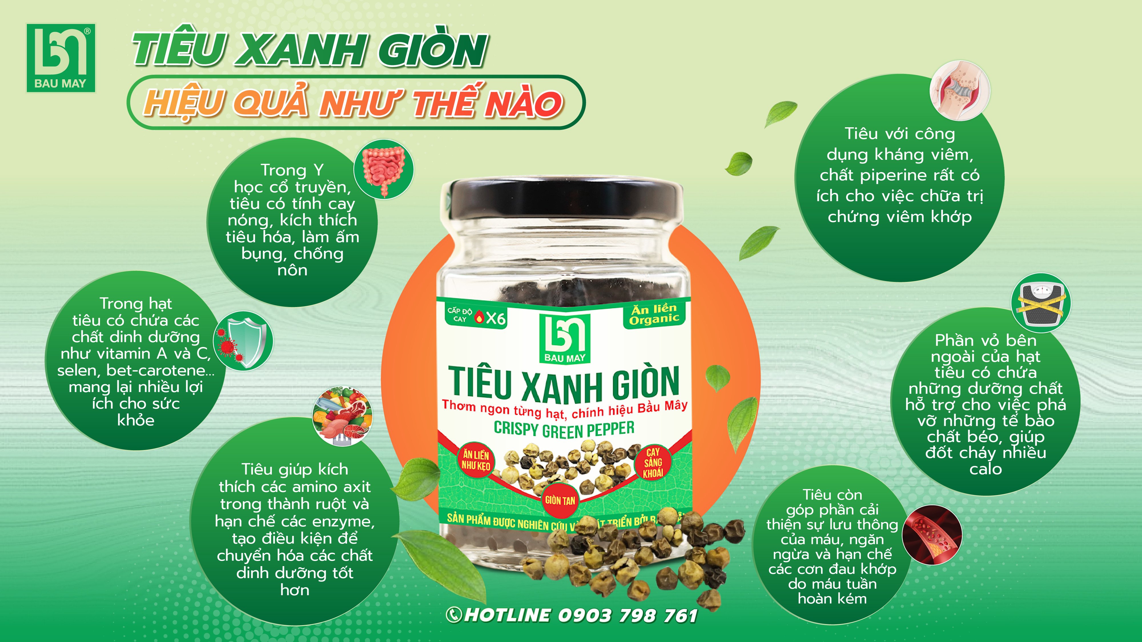 Tiêu xanh giòn Organic Bầu Mây 25g - Ăn như ăn kẹo ngậm, cay giòn tan cực đã kích thích vị giác, giúp ăn ngon miệng hơn, cải thiện chức năng của hệ tiêu hoá