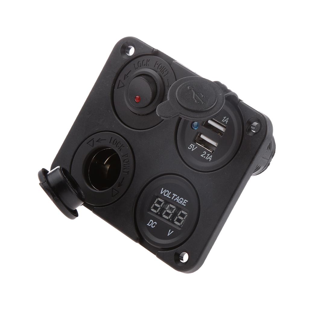 4 in 1 Car Dual USB Power Charger Cigarette Lighter Socket Voltmeter Switch