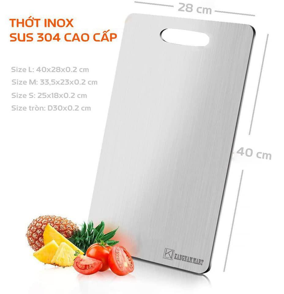 Thớt Inox 304 Cao Cấp KHông Gỉ- Size 33,5x23cm , Kháng Khuẩn, Chống Ẩm Mốc, Thớt Nhà Bếp- Hàng Loại 1.  Chính Hãng