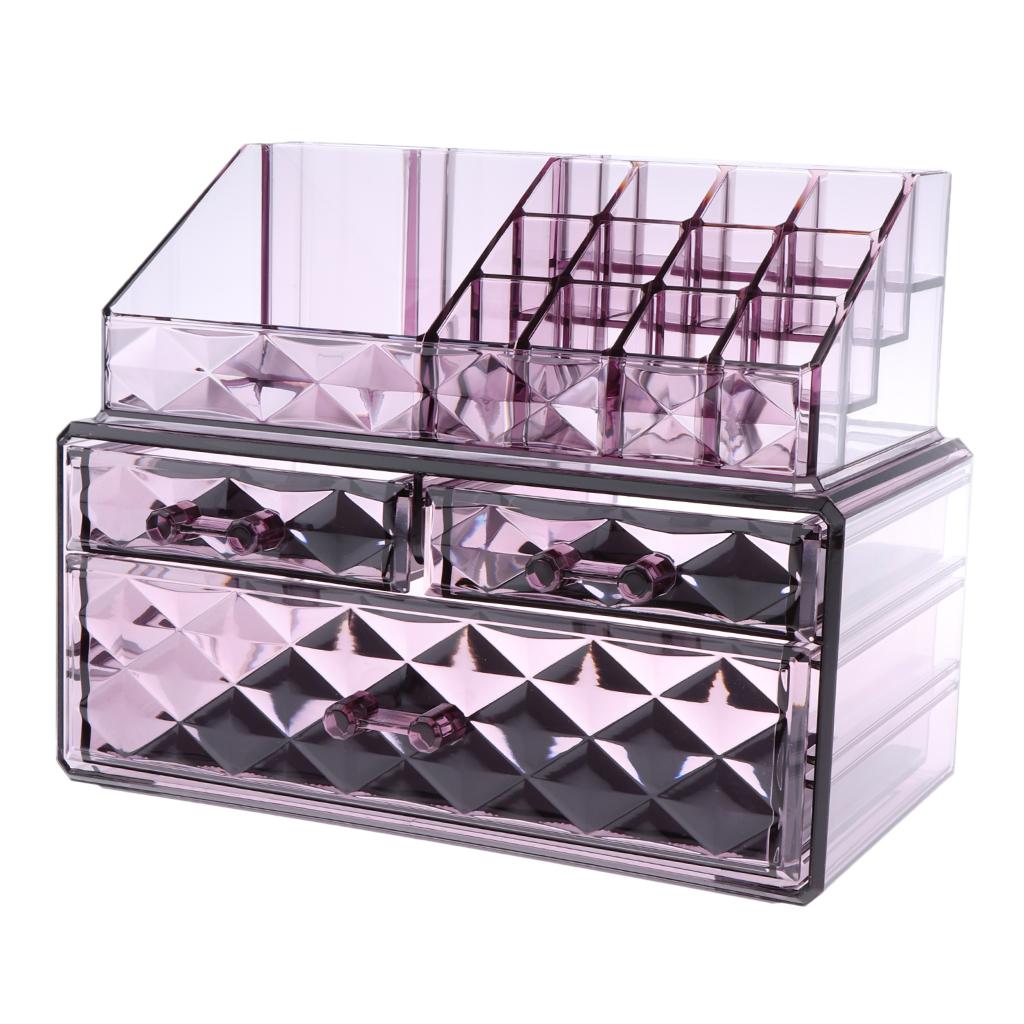 Acrylic Cosmetic Organizer Lipstick Polishes Display Jewelry Storage Box Purple