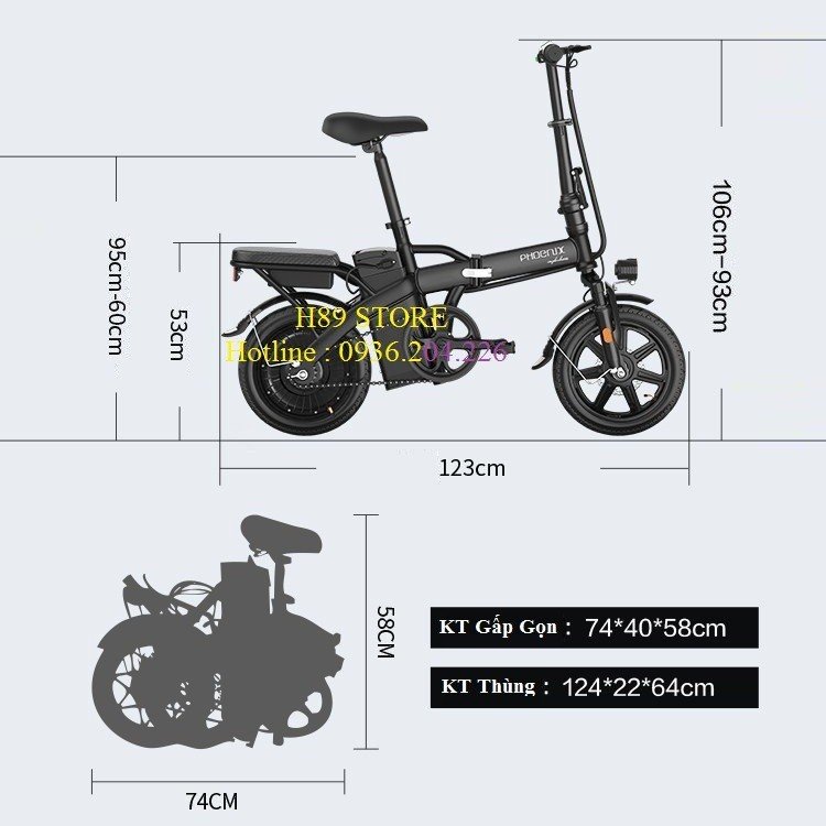 Xe đạp điện gấp gọn Phoenix 48v pin 8A chạy 32km/1 lần sạc, tốc độ tối đa 25km/h - Xe đạp trợ lực điện Phoenix kiểu dáng thể thao