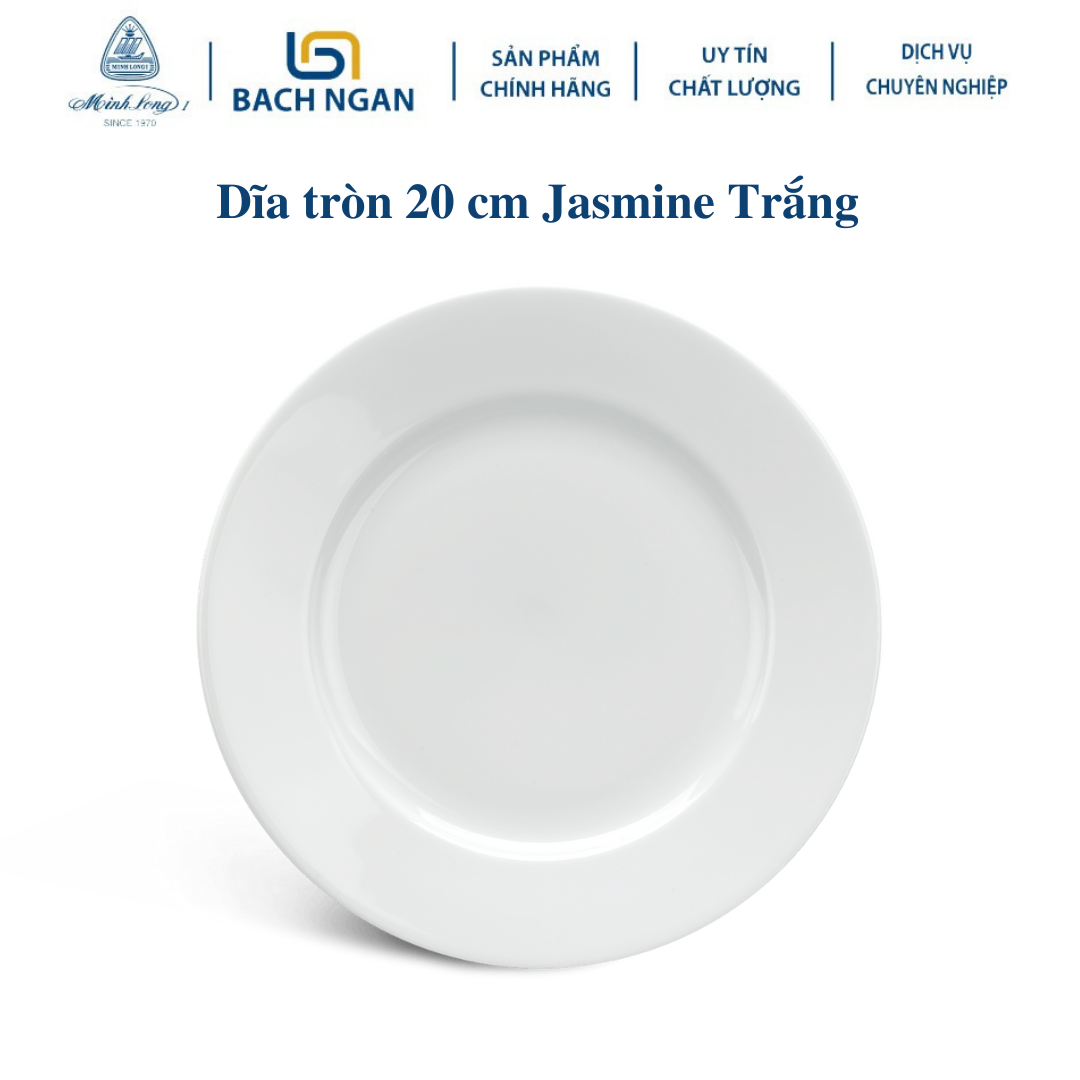Dĩa tròn Minh Long 20 cm - Jasmine - Trắng Bằng sứ, Hàng Đẹp, Cao Cấp, Dùng Trong Gia Đình, Đãi Khách, Tặng Quà Tân Gia