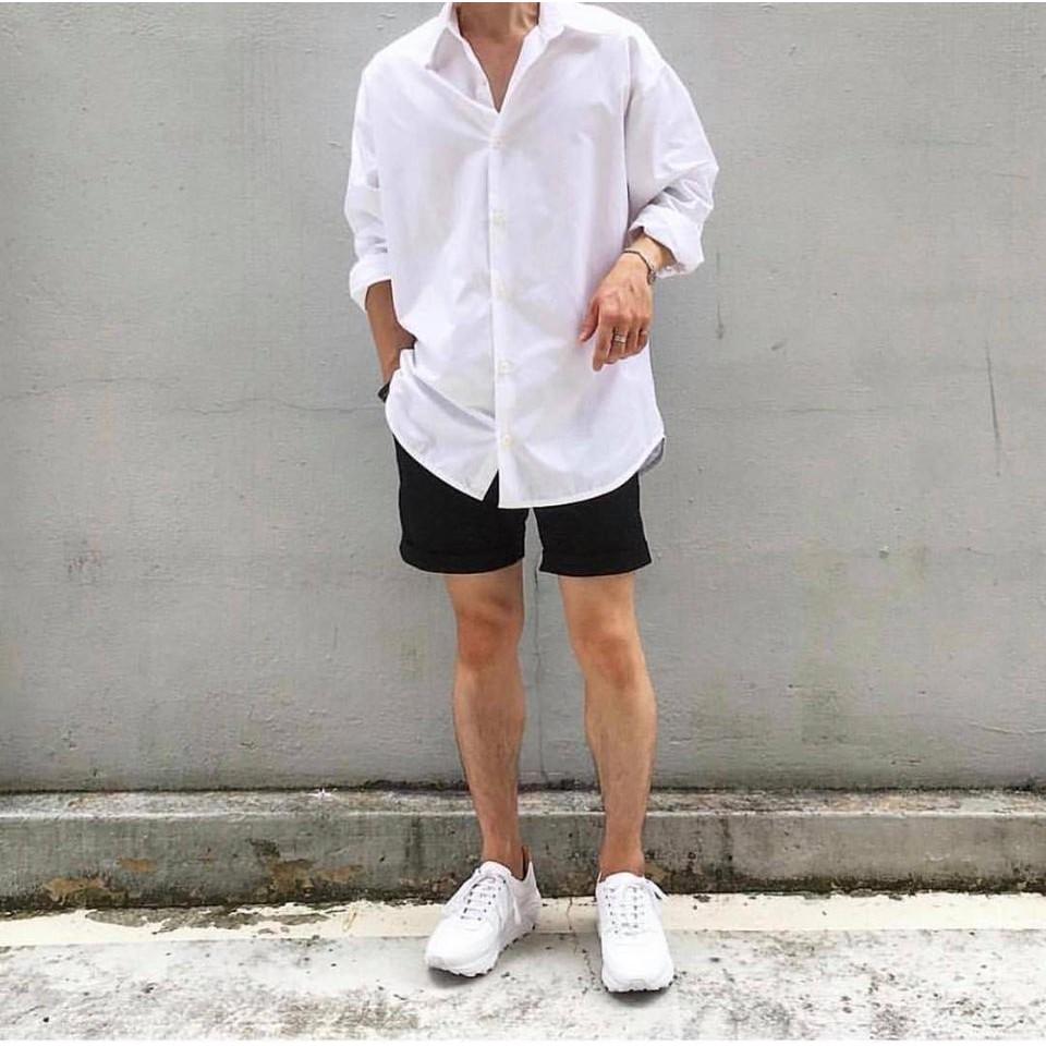Áo Sơ mi TRƠN tay dài màu ĐEN/TRẮNG ️Nam Nữ Unisex chất lụa mềm mịn form rộng ️