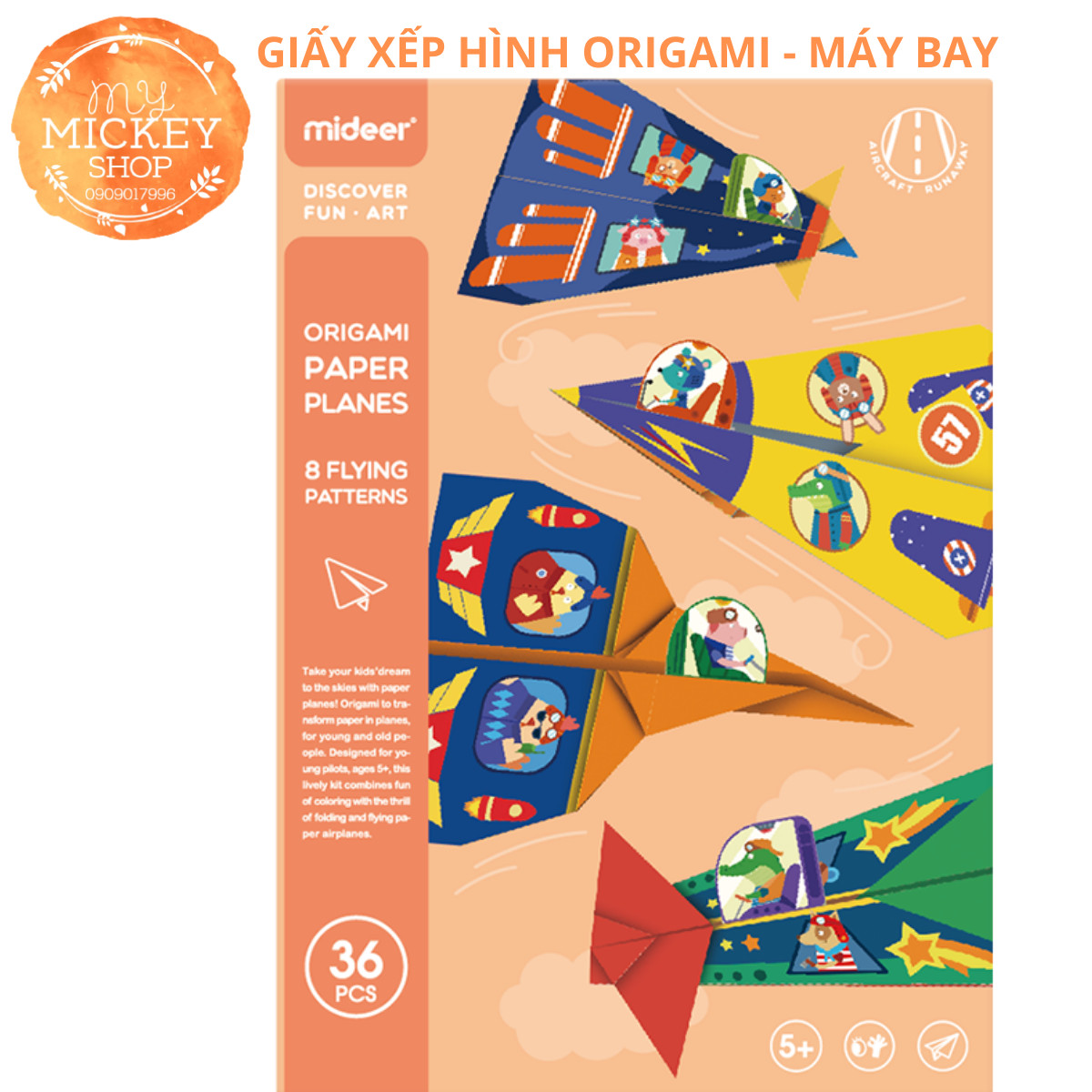 Bộ giấy Origami xếp hình thủ công mẫu Máy Bay 36 tờ giấy chính hãng Mideer Origami Airplane